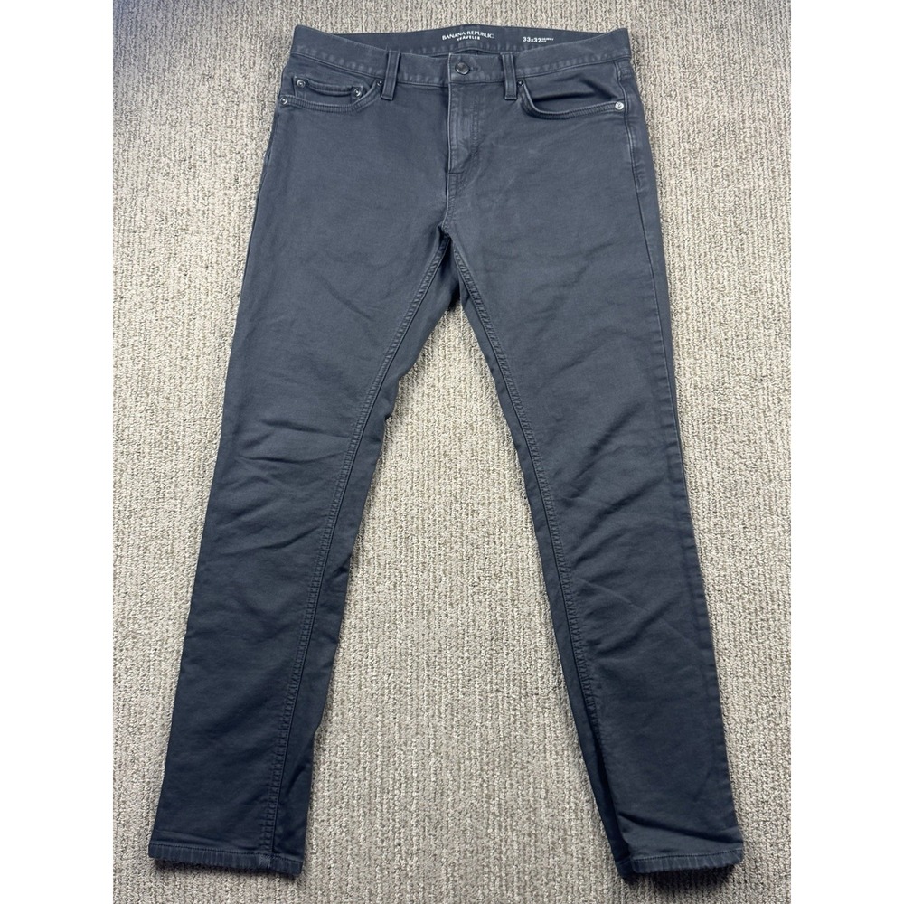 Banana Republic Mens 33x32 Skinny Traveler Jean Chino Pant Stretch Dark Grey